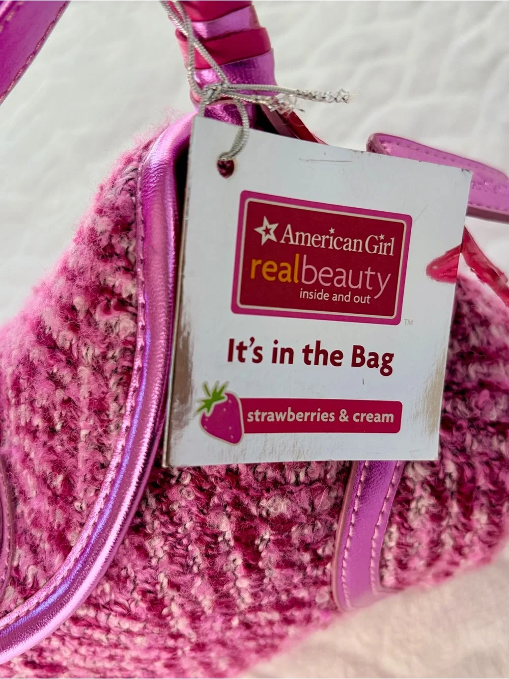 American Girl x Bath and Body Works Pink Tweed Cosmetic Bag with Metallic Trim